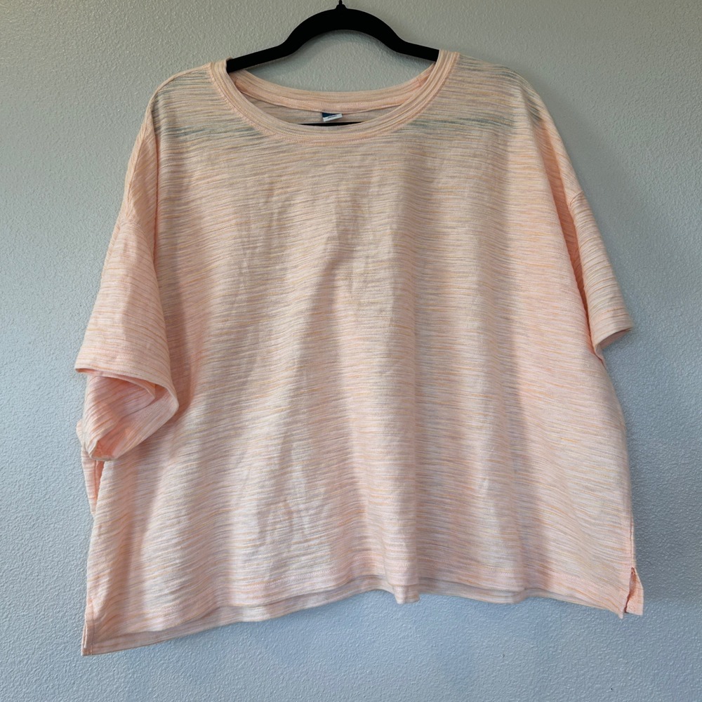 Old Navy Womens 2X Peach Yellow Striped Boxy Oversized Crew Neck Tee 791345-00-1